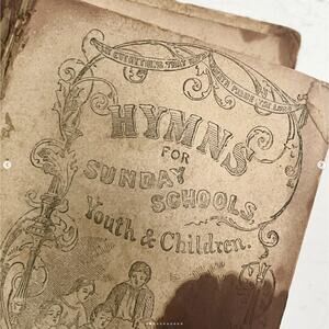 Antique SHABBY 1854 Hymns Sunday Schools Hard Marbled Book Stitched In Pages
